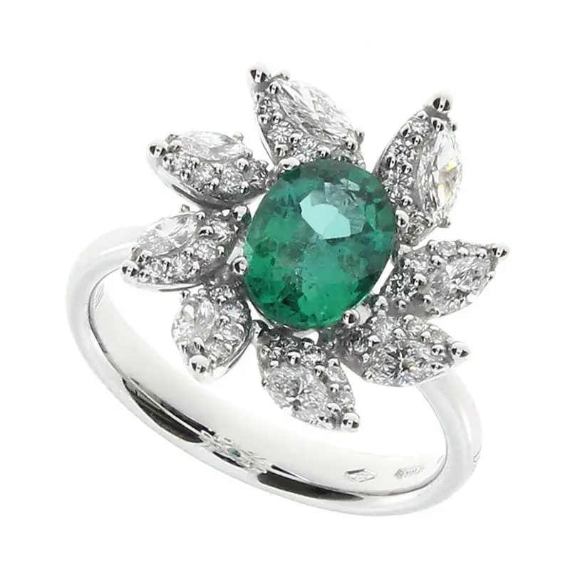 Anello In Oro Bianco Con Diamante/Smeraldo - Damiani