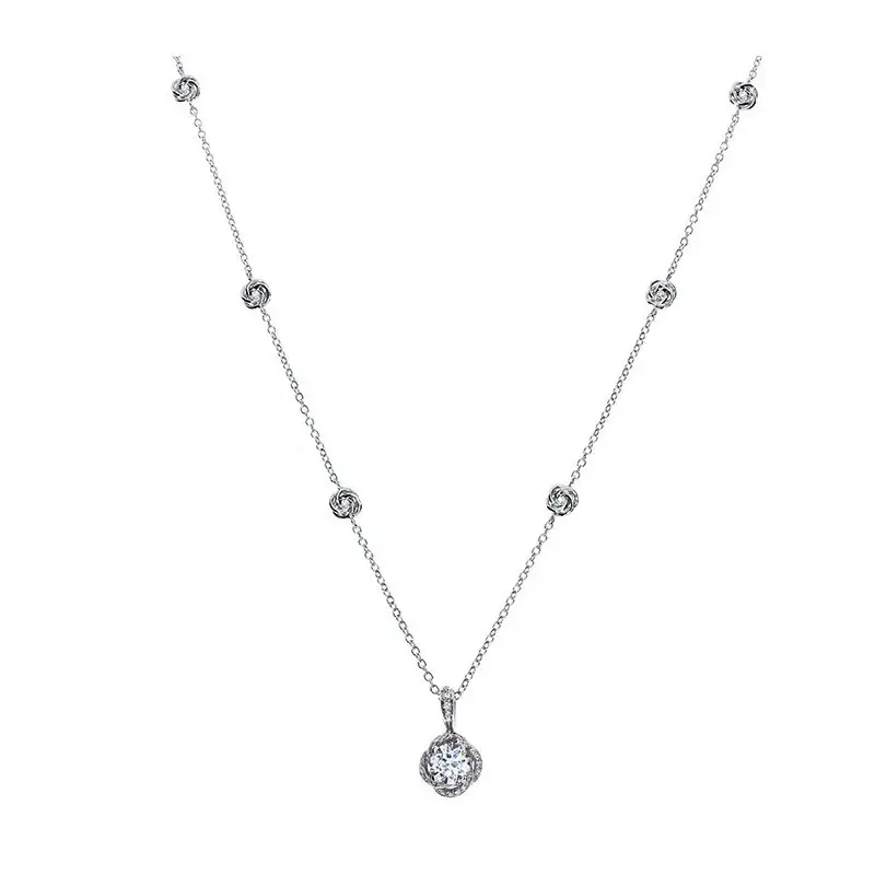 Collierino In Oro Bianco Con Diamante - Bocciolo Full Pave - Damiani