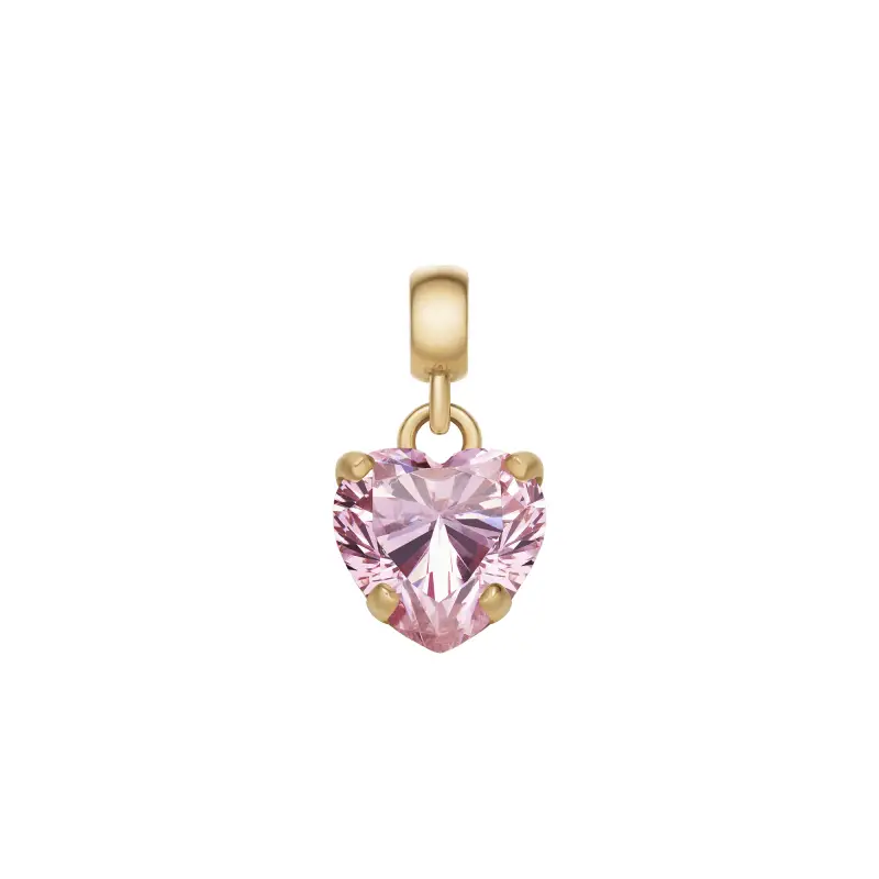 DW Charm Heart Crystal 12x6mm Gold/Pink