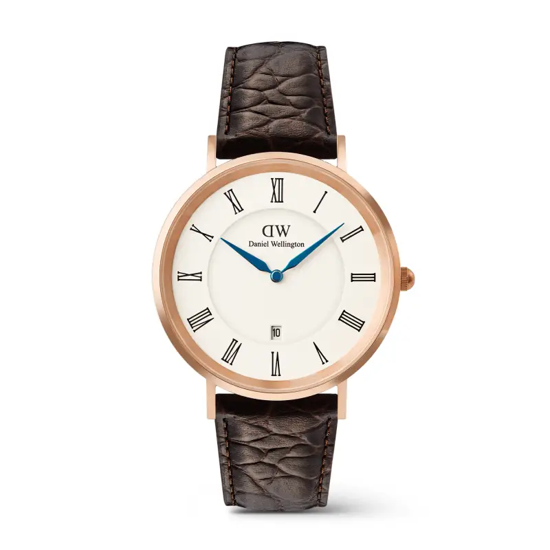DW Orologio Classic Roman Numerals Date Dark Brown Croc Belly Rose Gold