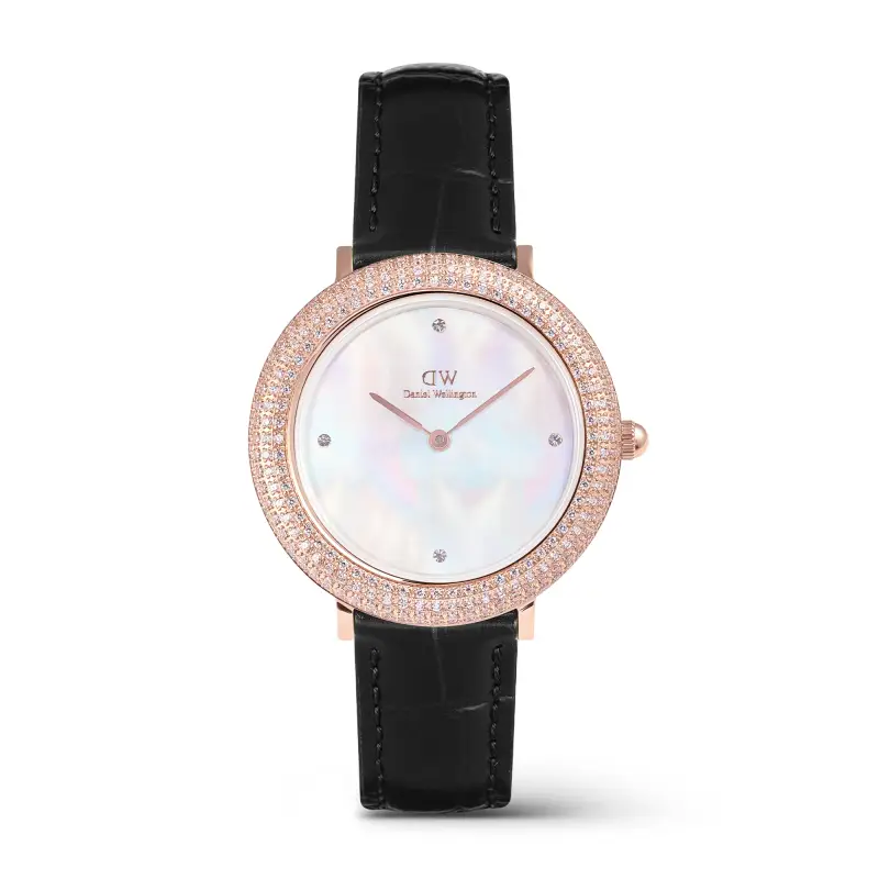 DW Orologio Crystalline Bezel Black Croc Rose Gold