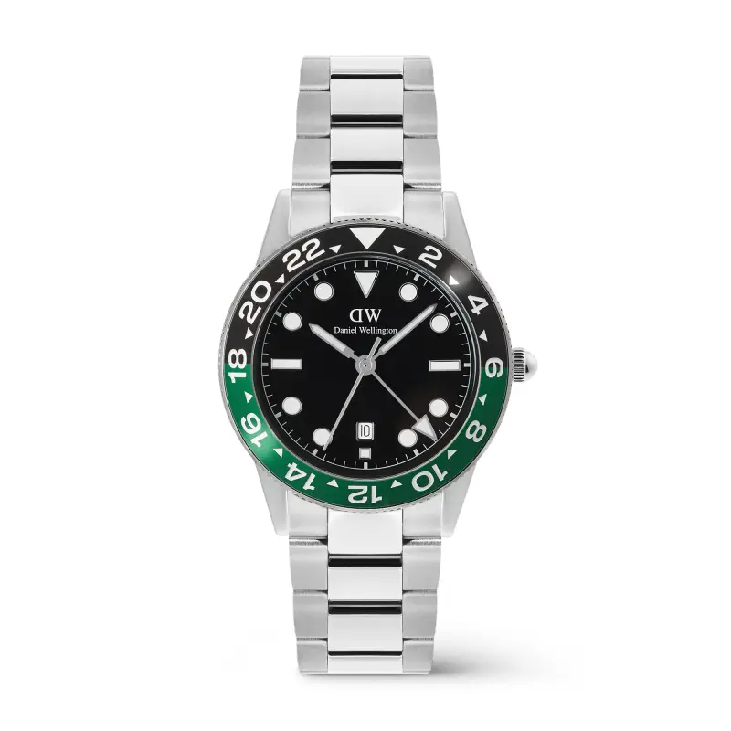 DW Orologio Iconic GMT Link Black Green Ceramic Bezel Silver