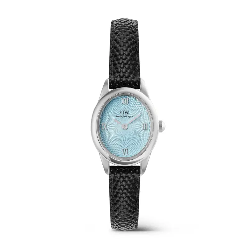 DW Orologio Ophelia Mini Black Lizard Ice Blue Guilloché Silver 22x25 5mm