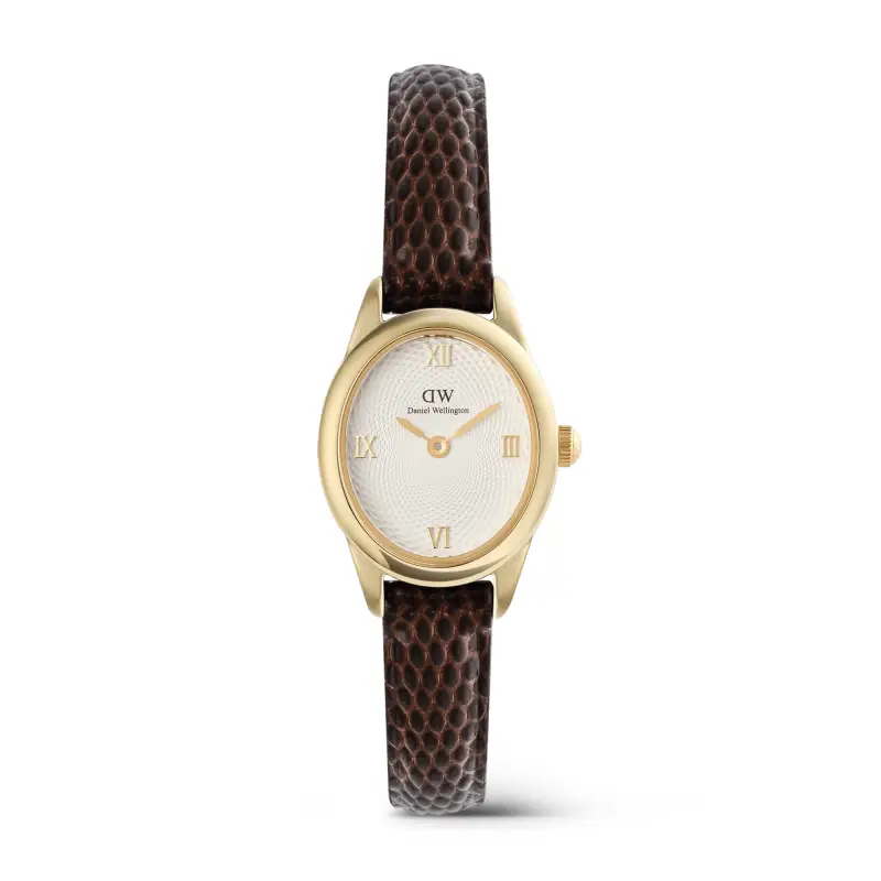 DW Orologio Ophelia Mini Dark Brown Lizard White Guilloché Gold 22x25 5mm