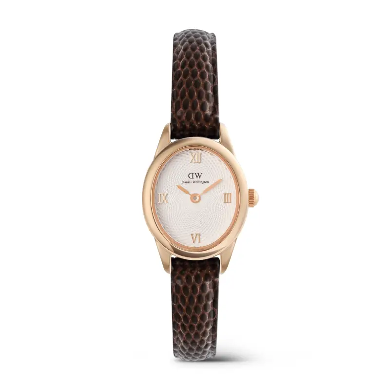 DW Orologio Ophelia Mini Dark Brown Lizard White Guilloché Rose Gold 22x25 5mm