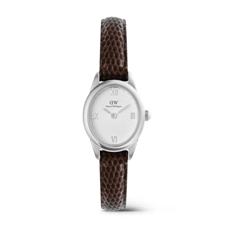 DW Orologio Ophelia Mini Dark Brown Lizard White Guilloché Silver 22x25 5mm