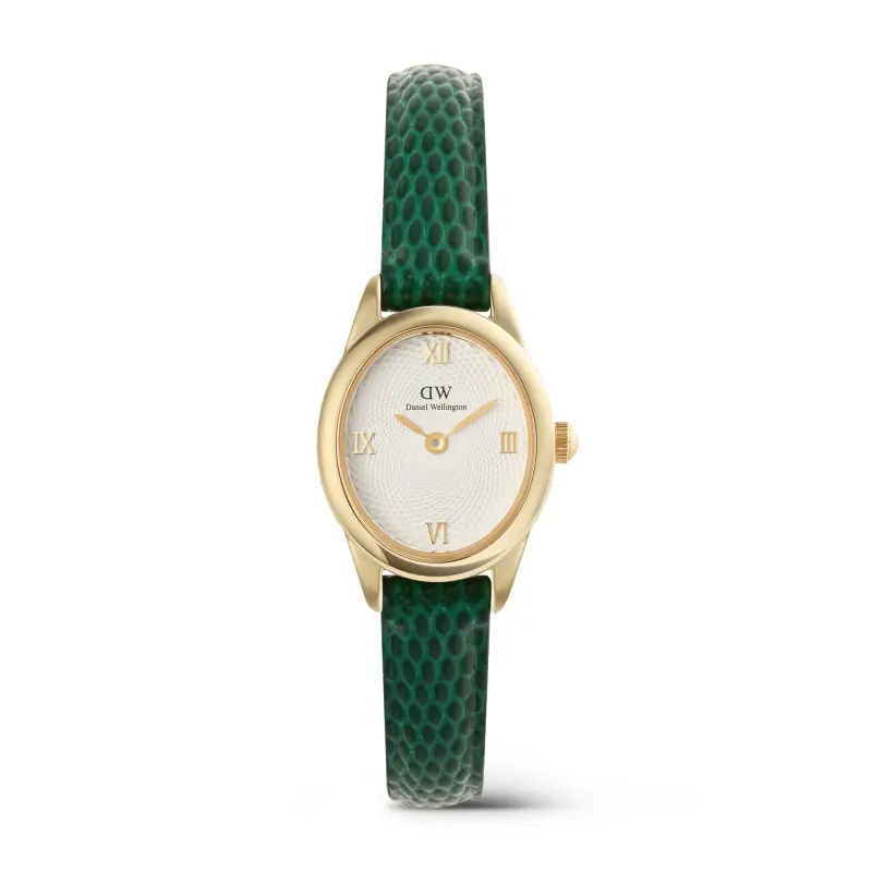 DW Orologio Ophelia Mini Green Lizard White Guilloché Gold 22x25 5mm
