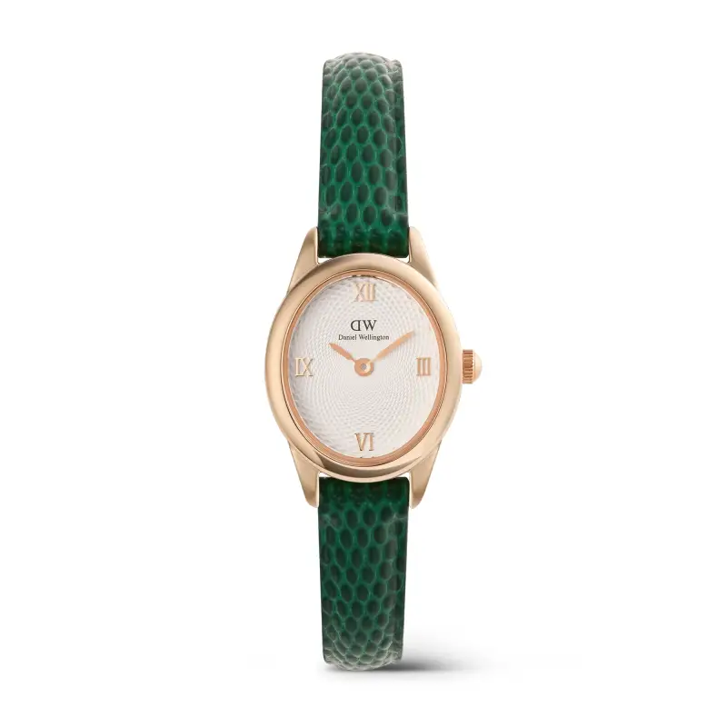 DW Orologio Ophelia Mini Green Lizard White Guilloché Rose Gold 22x25 5mm