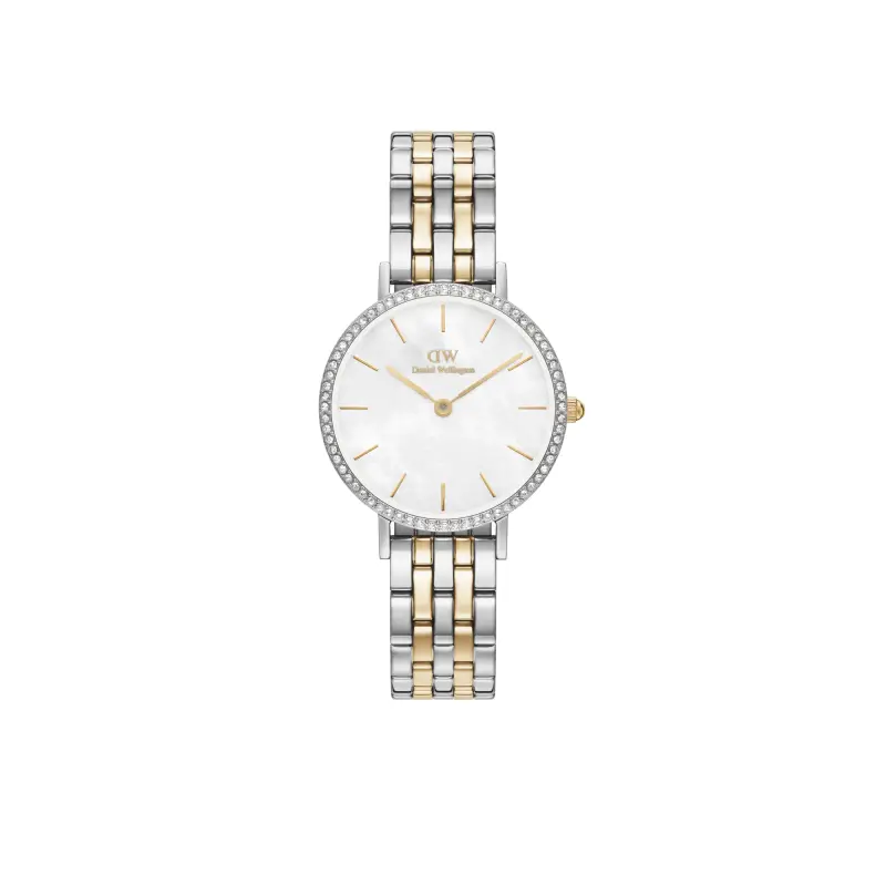 DW Orologio Petite Lumine Bezel 5-Link Two-Tone MOP Silver