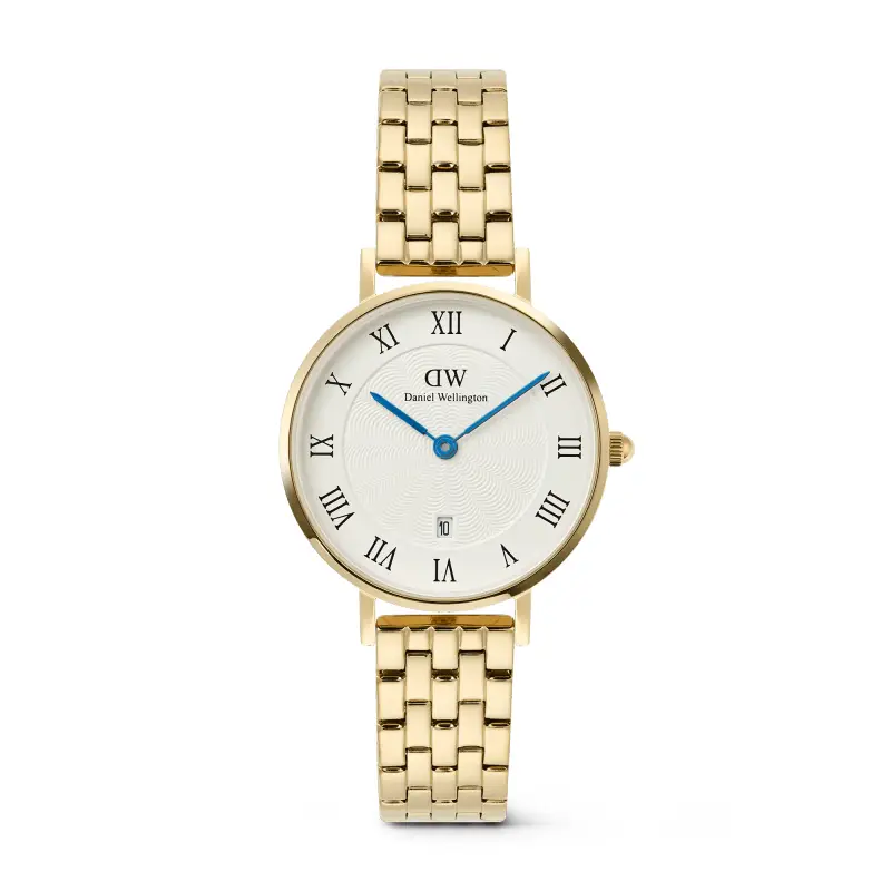 DW Orologio Petite Roman Numerals Date 5-link Gold