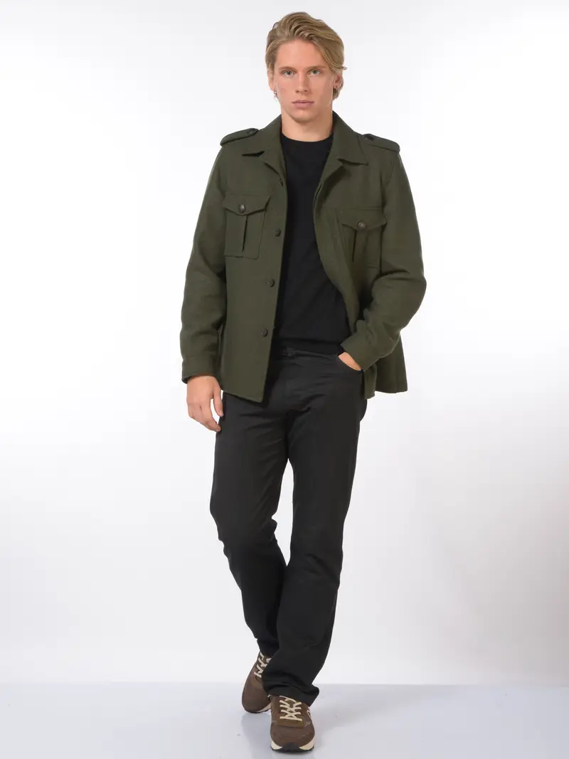 cappotto da uomo Daniele Alessandrini collo camicia con tasche Verde miniatura 2