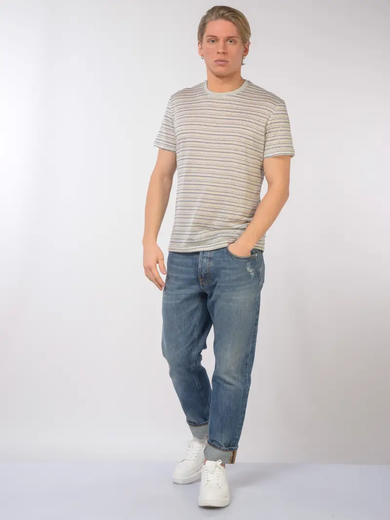 maglia da uomo Daniele Alessandrini girocollo a righe BEIGE miniatura 2