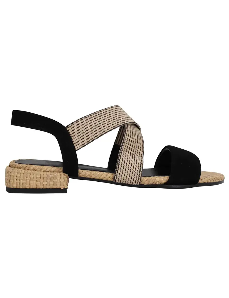Sandali donna in tessuto beige e camoscio nero con tacco basso Donna AGILE 001