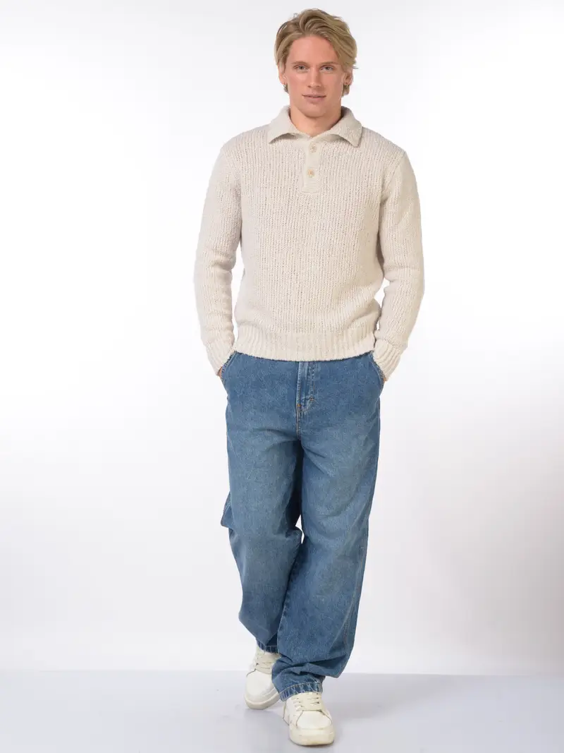 maglia da uomo Daniele Fiesoli collo alto bottoni BEIGE miniatura 2