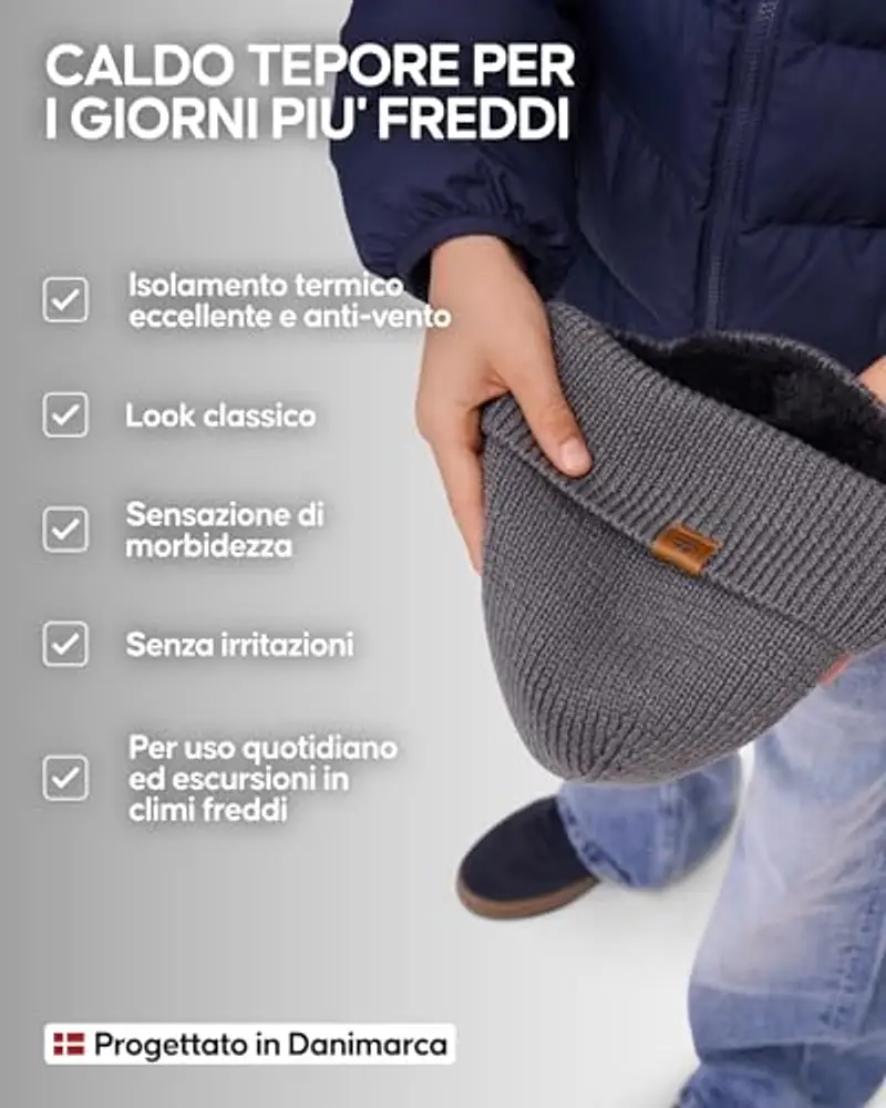 DANISH ENDURANCE Berretto Beanie in Lana Merino e Fodera Pile, Cappello in Maglia, Taglia Unica per Ragazzi e Ragazze miniatura 3