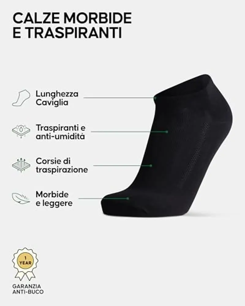 DANISH ENDURANCE Calzini Corti Uomo in Fibra di Bambù, Fantasmini Uomo Estivi, Morbidi e Traspiranti, Calzini Leggeri alla Caviglia, 6 Paia miniatura 2