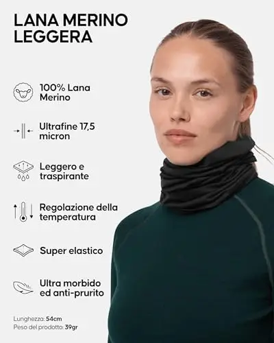 DANISH ENDURANCE Scaldacollo Leggero 100% Lana Merino, Copricollo Multifunzione, Nero, Taglia unica miniatura 2