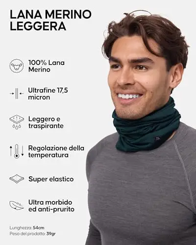 DANISH ENDURANCE Scaldacollo Leggero 100% Lana Merino, Copricollo Multifunzione, Verde Scuro, Taglia unica miniatura 2