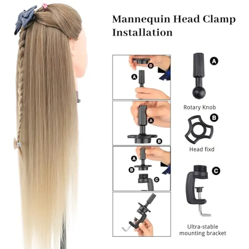 Dansee Meibr - Testa da parrucchiere in 100% fibra sintetica, con morsetto per intrecciare e acconciare, 66 miniatura 2