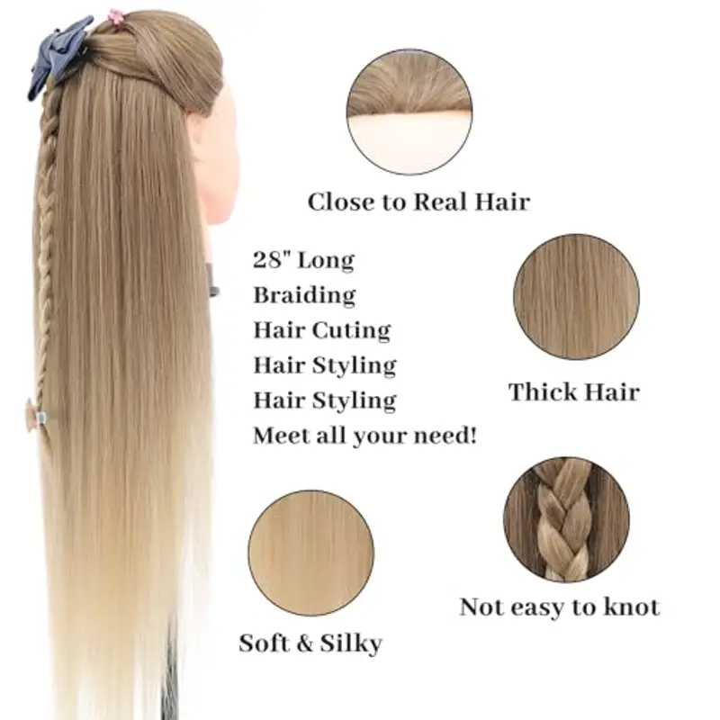 Dansee Meibr - Testa da parrucchiere in 100% fibra sintetica, con morsetto per intrecciare e acconciare, 66 miniatura 3