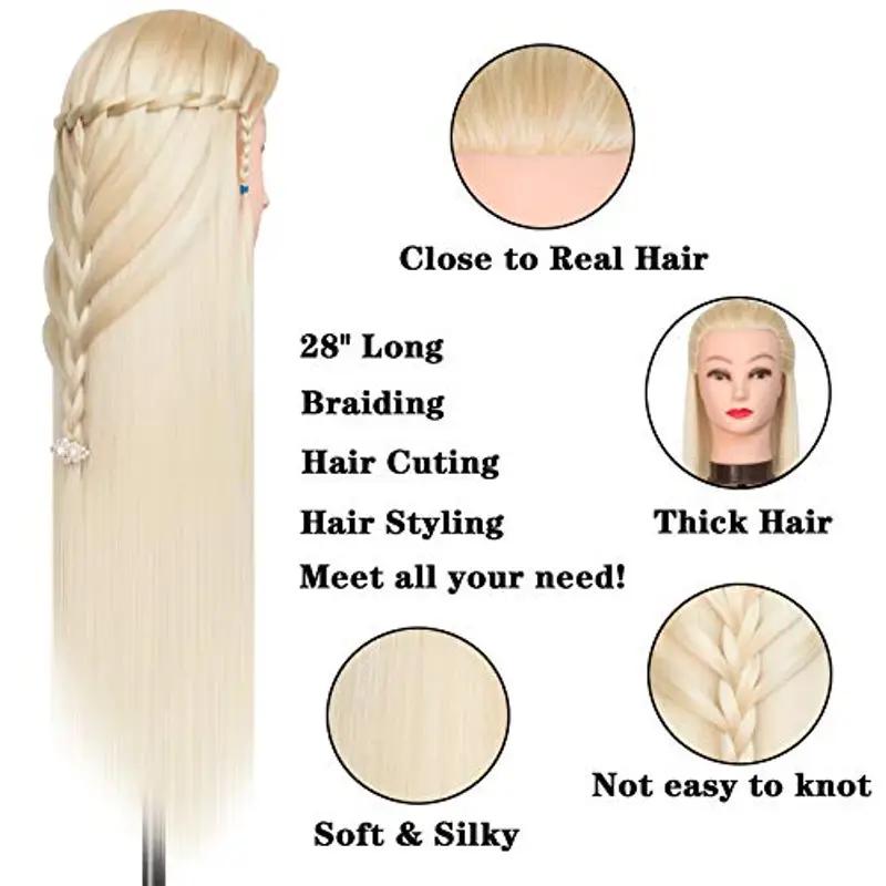 DanseeMeibr Testa per allenamento, 66-71 cm, 100% fibra sintetica, testa di manichino per cosmetologia, con morsetto miniatura 3