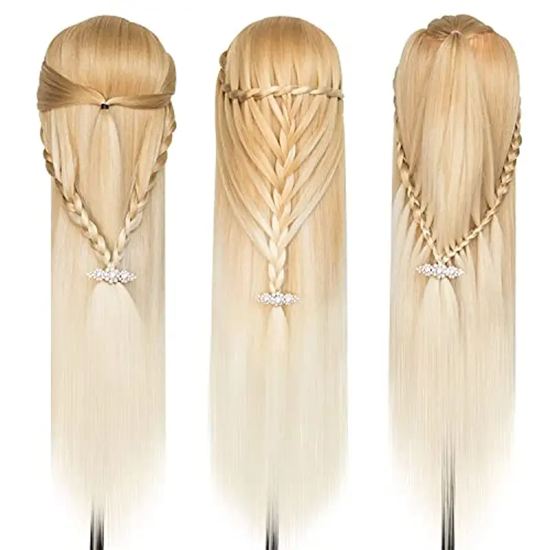 DanseeMeibr Testa per parrucchiere, 66cm Testa di manichino con capelli allenamento Cosmetologia da bambola per treccia miniatura 2
