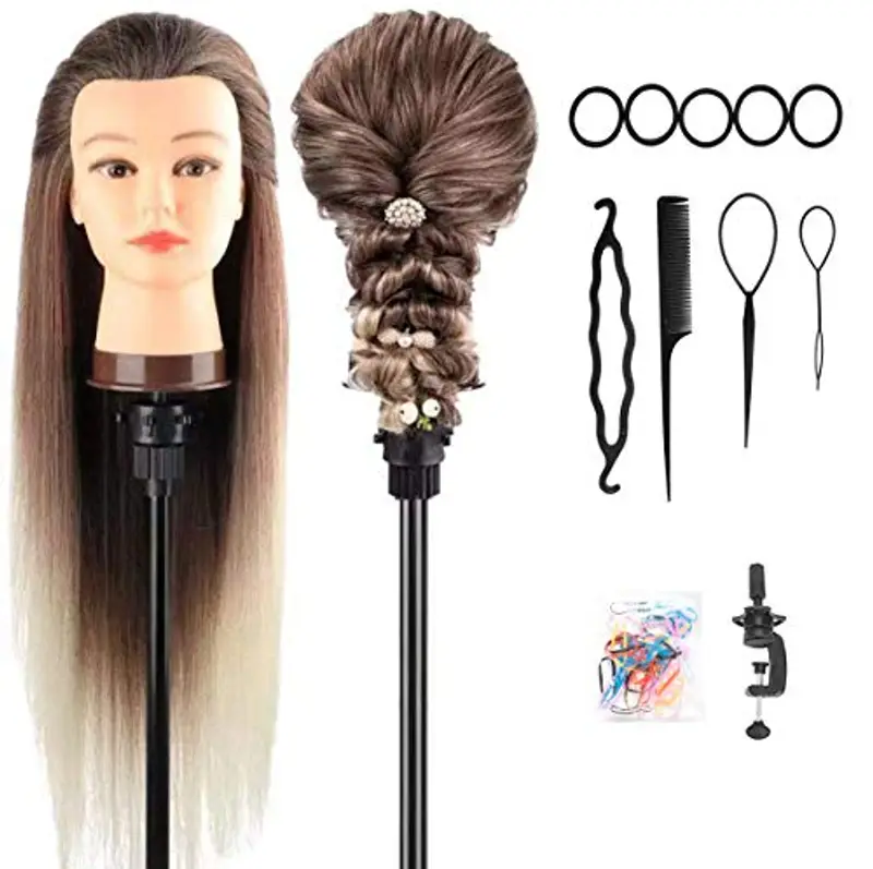 DanseeMeibr Testa per parrucchieri, 26" Testina Parrucchiere Capelli 100% Sintetica Morbidi Testa per Acconciature miniatura 2