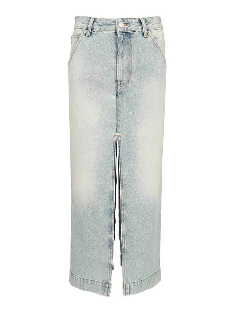Gonna midi di denim Azzurro