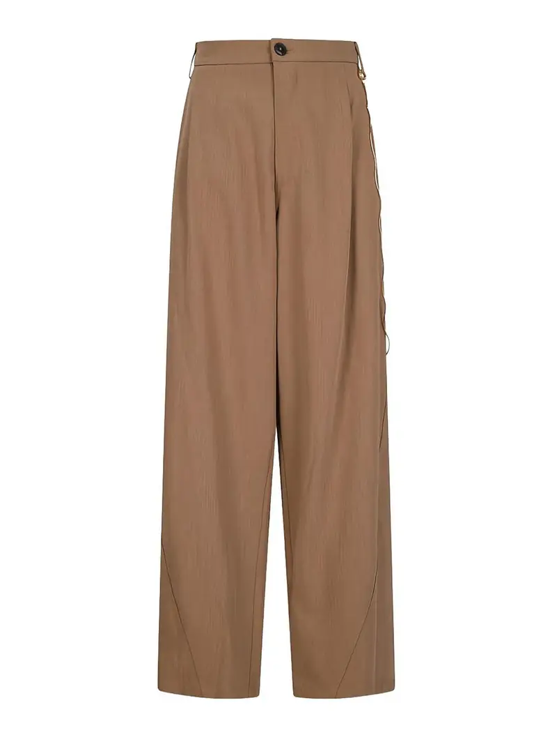 Pantaloni Beige Con Dettaglio Catena Laterale