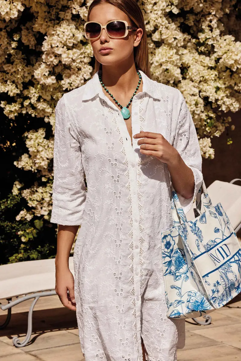 ABITO CAMICIA CON PIZZO INTARSIATO | Colore Bianco |
