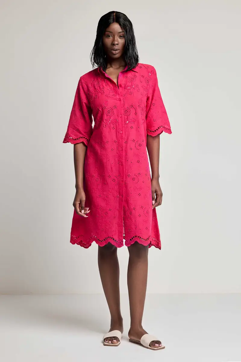 ABITO CAMICIA IN PIZZO PREGIATO MARILYN | Colore Fucsia |