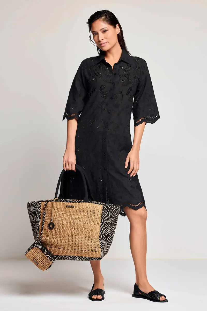 ABITO CAMICIA IN PIZZO PREGIATO MARILYN | Colore Nero |