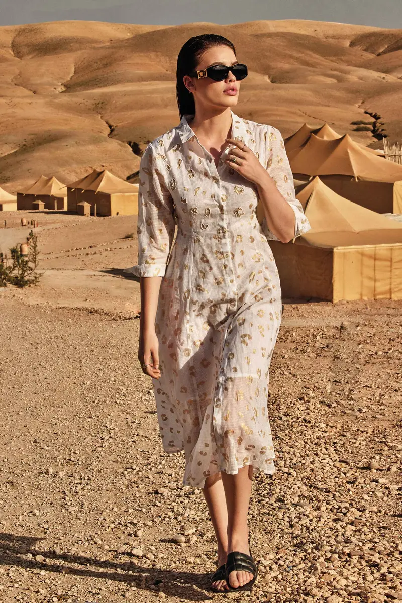 ABITO CAMICIA LUNGO MACULATO ORO | Colore Bianco |