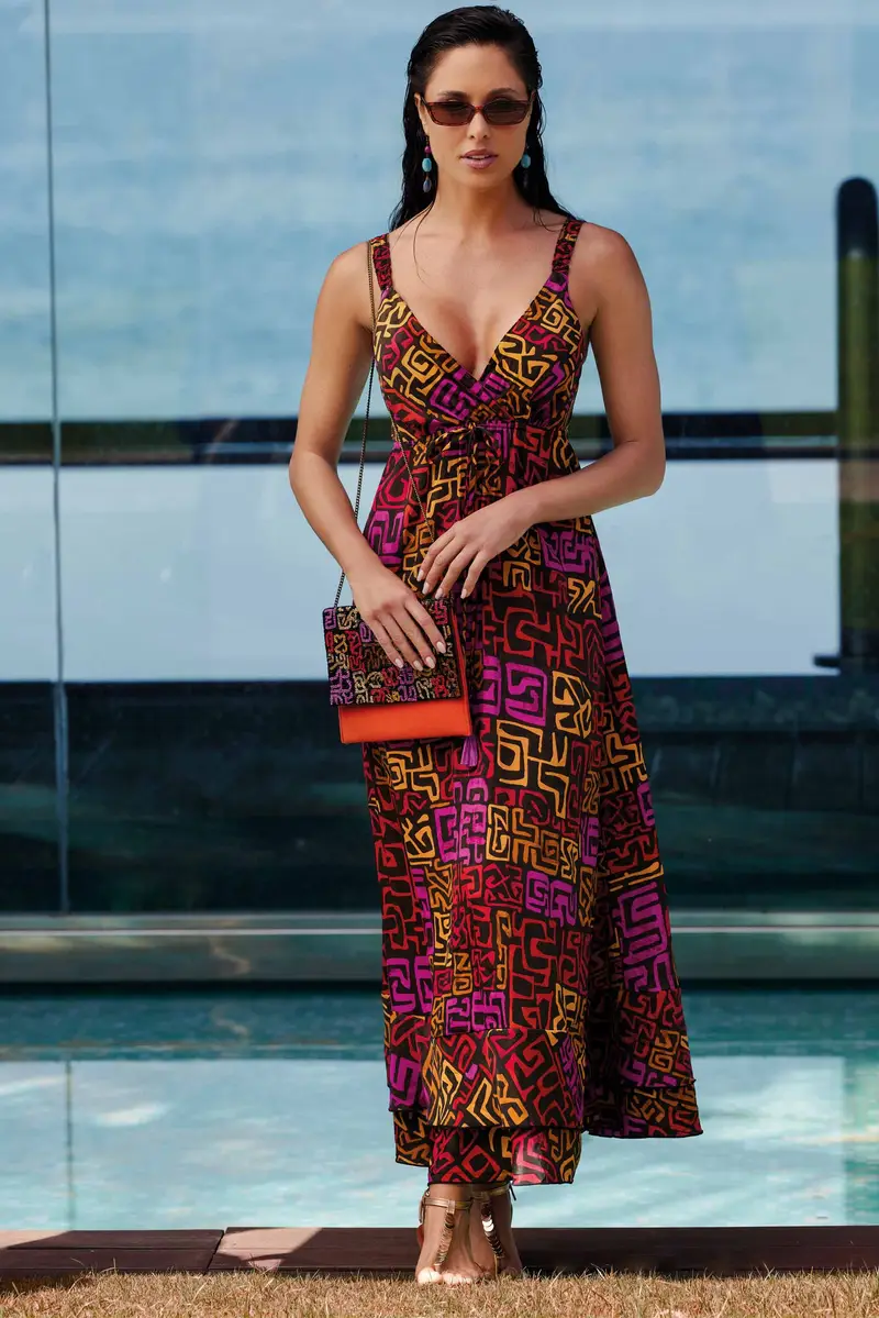 ABITO LUNGO CON SPALLINE DESIREE | Colore Multi |