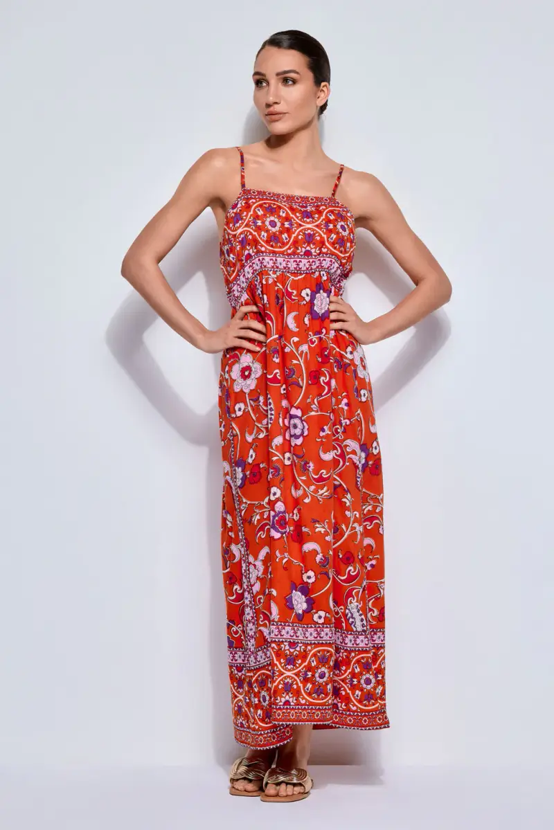 ABITO LUNGO FANTASIA ETNICA | Colore Arancio |