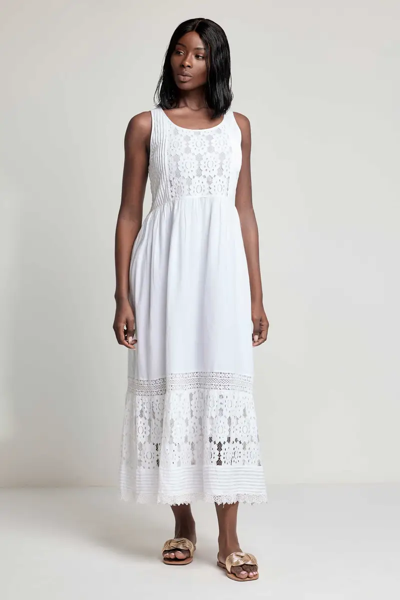 ABITO LUNGO IN PIZZO PREGIATO BETTA | Colore Bianco |