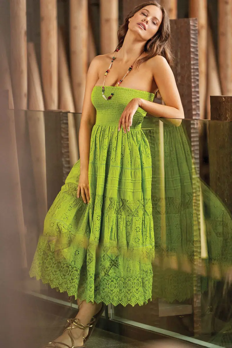 ABITO LUNGO PIZZO A FASCIA | Colore Verde |