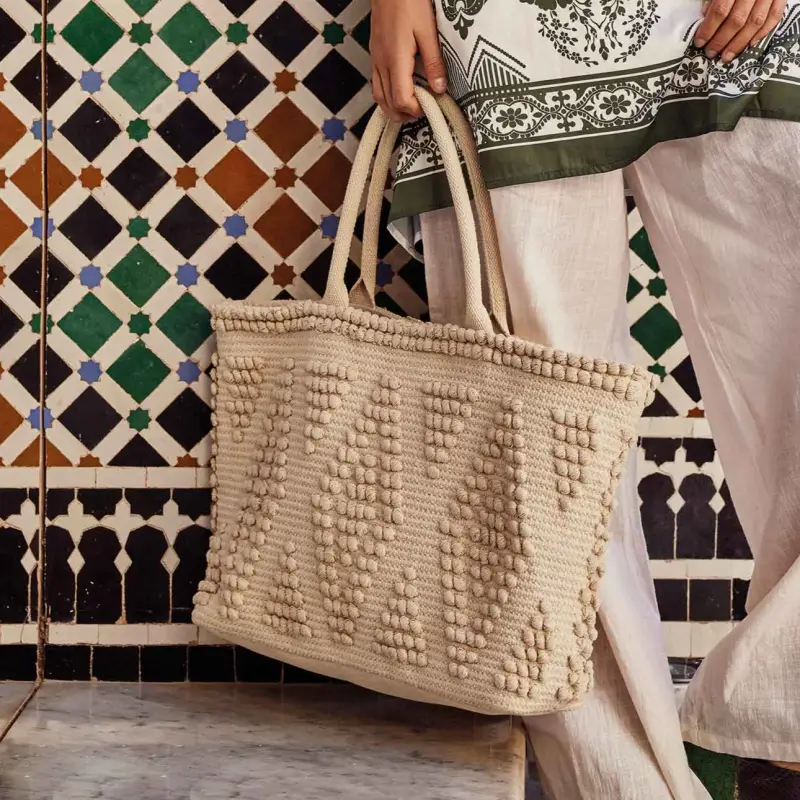 BORSA RICAMI ROMBI | Colore Sand |