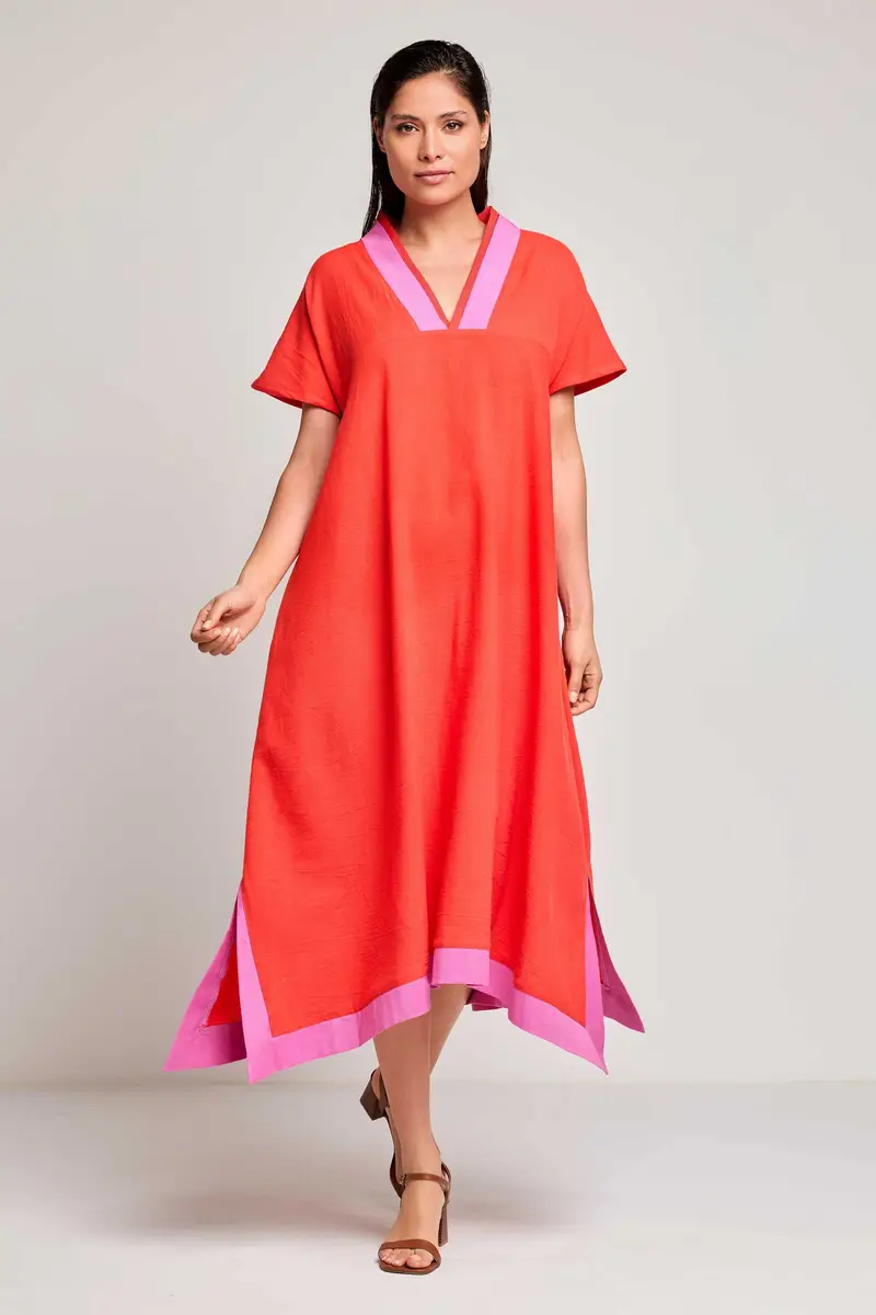 CAFTANO LUNGO IN MISTO LINO DANILA | Colore Rosso |