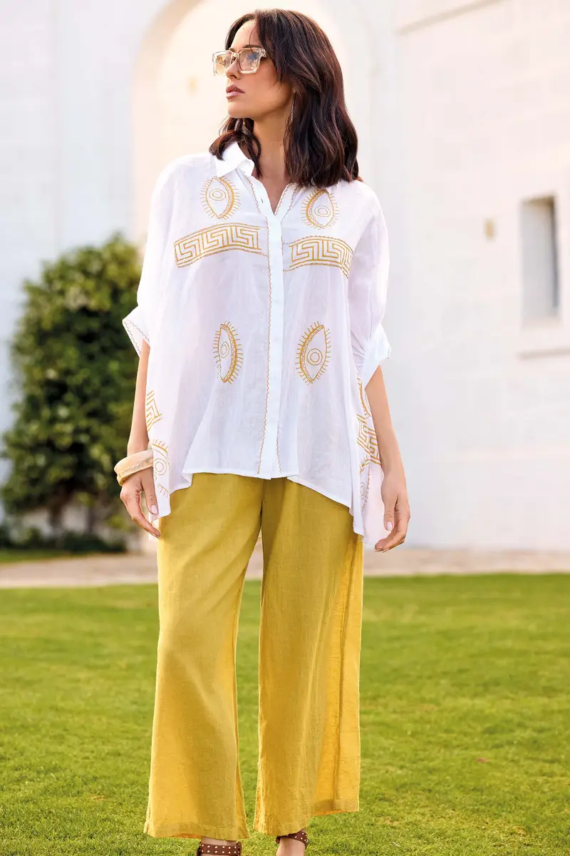 PANTALONI IN MISTO LINO NAXOS | Colore Mostarda |