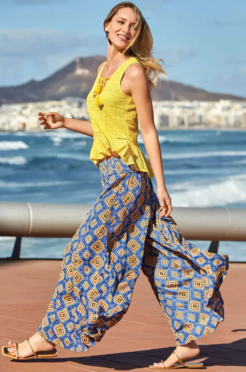 PANTALONI PALAZZO ROMBI | Colore Blu |