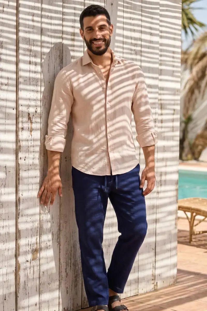 CAMICIA IN MISTO LINO DAMON | Colore Beige |