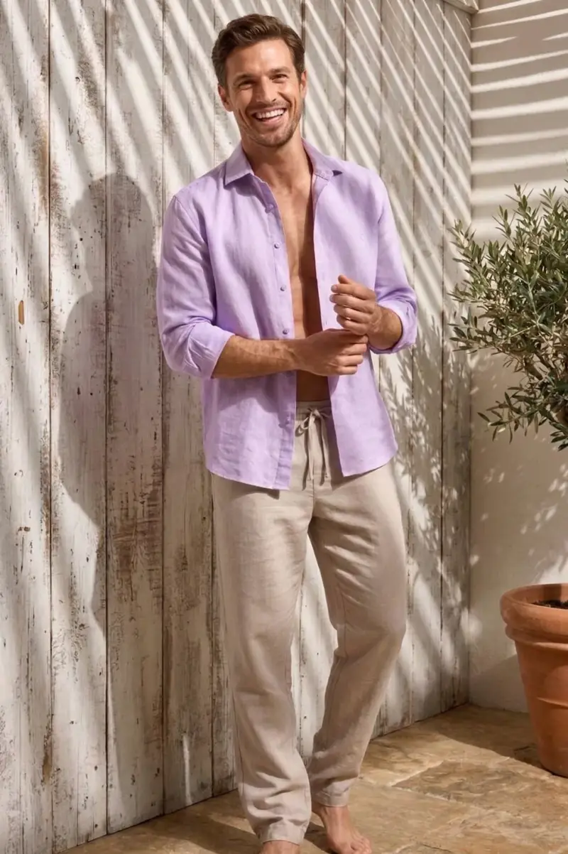 CAMICIA IN MISTO LINO DAMON | Colore Lilla |