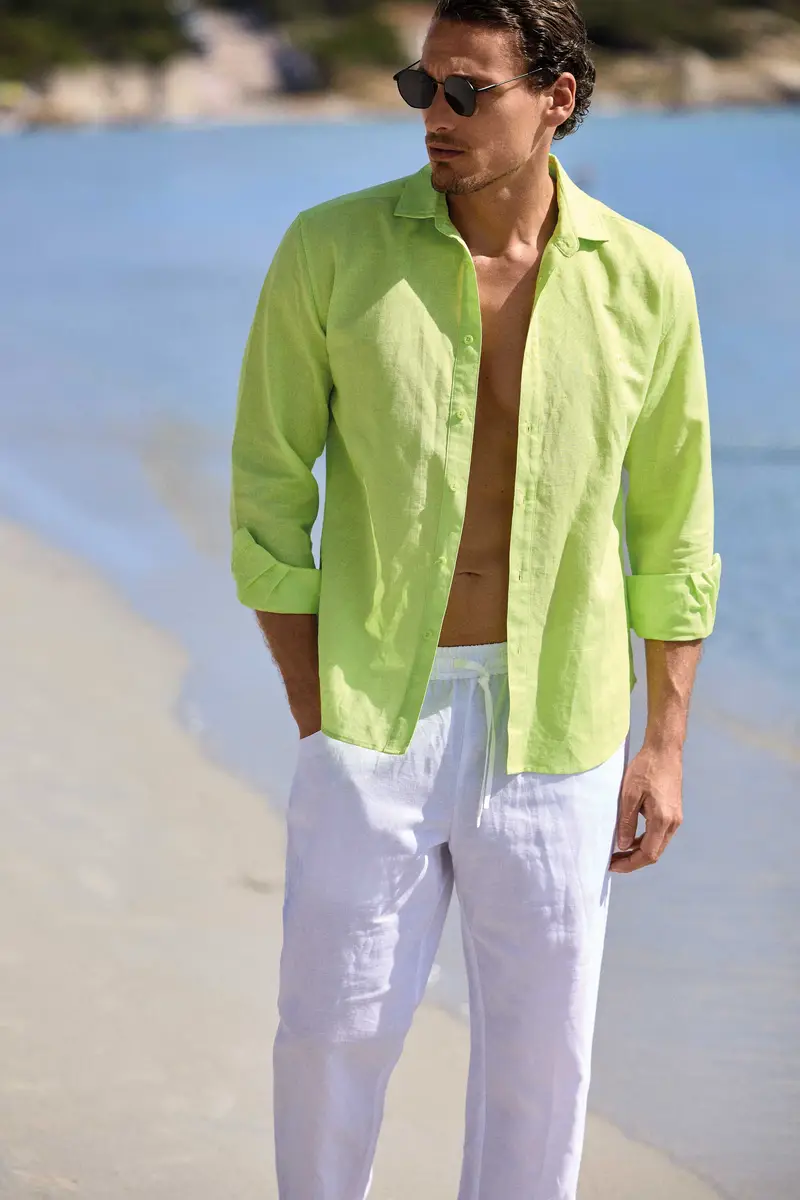 CAMICIA IN MISTO LINO DAMON | Colore Lime |