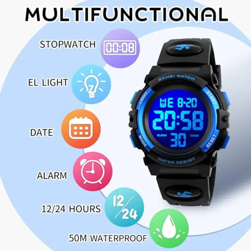 Dayllon Orologio digitale per bambini Sport all'aperto 50 m impermeabile Orologio elettronico Allarme 12/24 h Cronometro Calendario Ragazzo Ragazza Orologio analogico miniatura 2