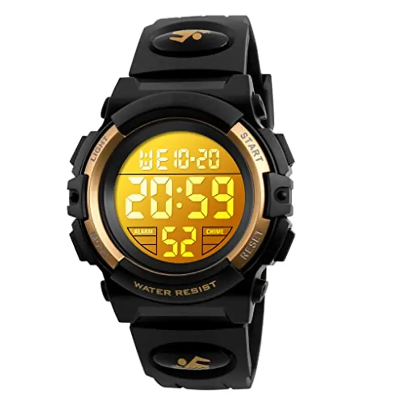 Dayllon Orologio digitale per bambini Sport all'aperto 50 m impermeabile Orologio elettronico Allarme 12/24 h Cronometro Calendario Ragazzo Ragazza Orologio analogico,Nero Oro X