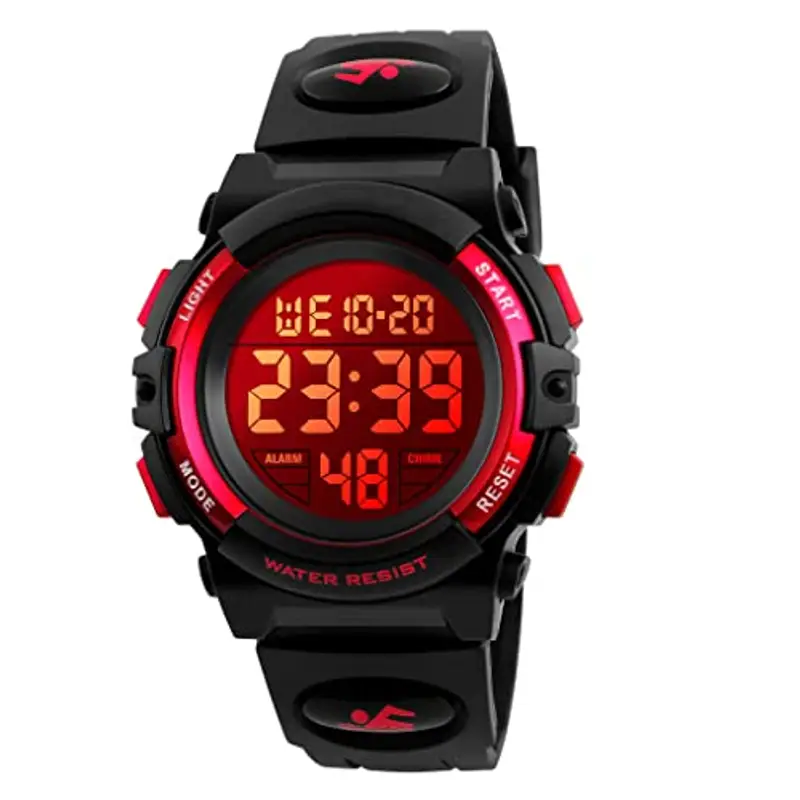 Dayllon Orologio digitale per bambini Sport all'aperto 50 m impermeabile Orologio elettronico Allarme 12/24 h Cronometro Calendario Ragazzo Ragazza Orologio analogico,Nero Rosso X