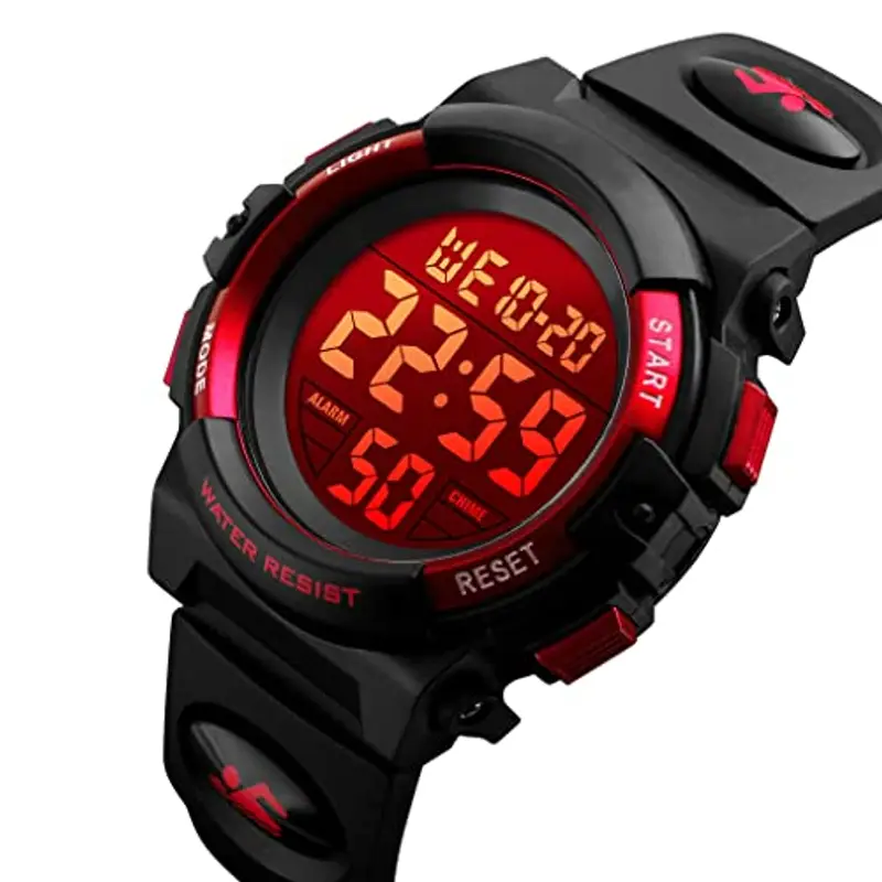 Dayllon Orologio digitale per bambini Sport all'aperto 50 m impermeabile Orologio elettronico Allarme 12/24 h Cronometro Calendario Ragazzo Ragazza Orologio analogico, Nero Rosso X miniatura 2