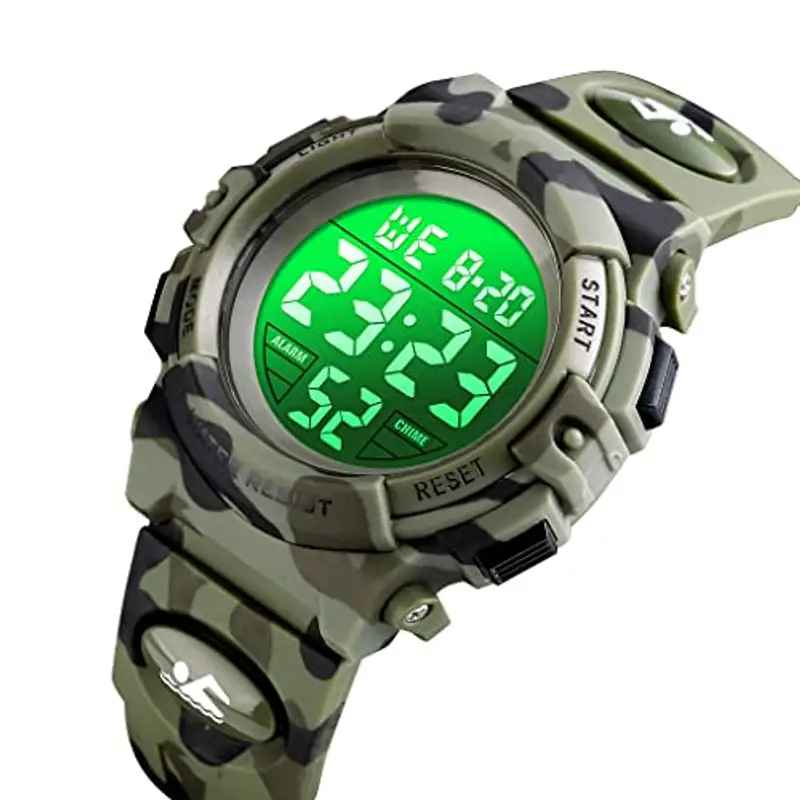 Dayllon Orologio digitale per bambini Sport all'aperto 50 m impermeabile Orologio elettronico Allarme 12/24 h Cronometro Calendario Ragazzo Ragazza Orologio analogico, Verde Camo X miniatura 2