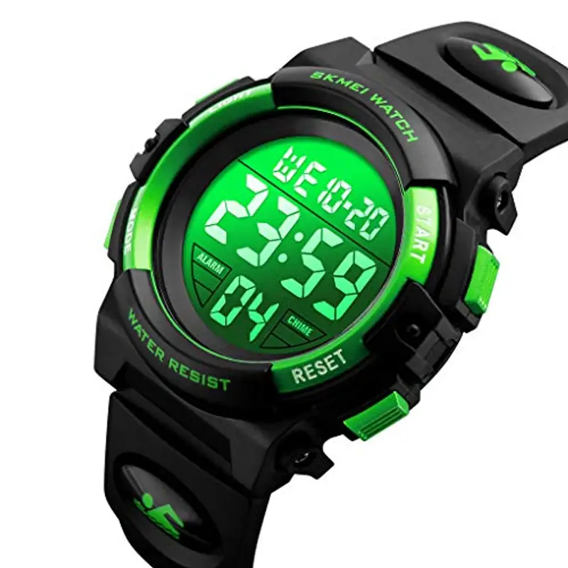 Dayllon Orologio digitale per bambini Sport all'aperto 50 m impermeabile Orologio elettronico Allarme 12/24 h Cronometro Calendario Ragazzo Ragazza Orologio analogico, Verde Nero X miniatura 2